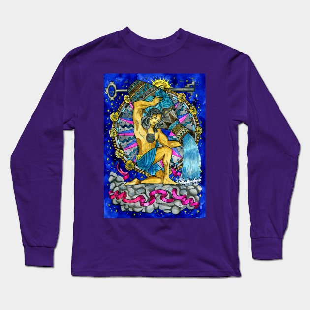 Aquarius (Water). Zodiac Design. Long Sleeve T-Shirt by Mystic Arts